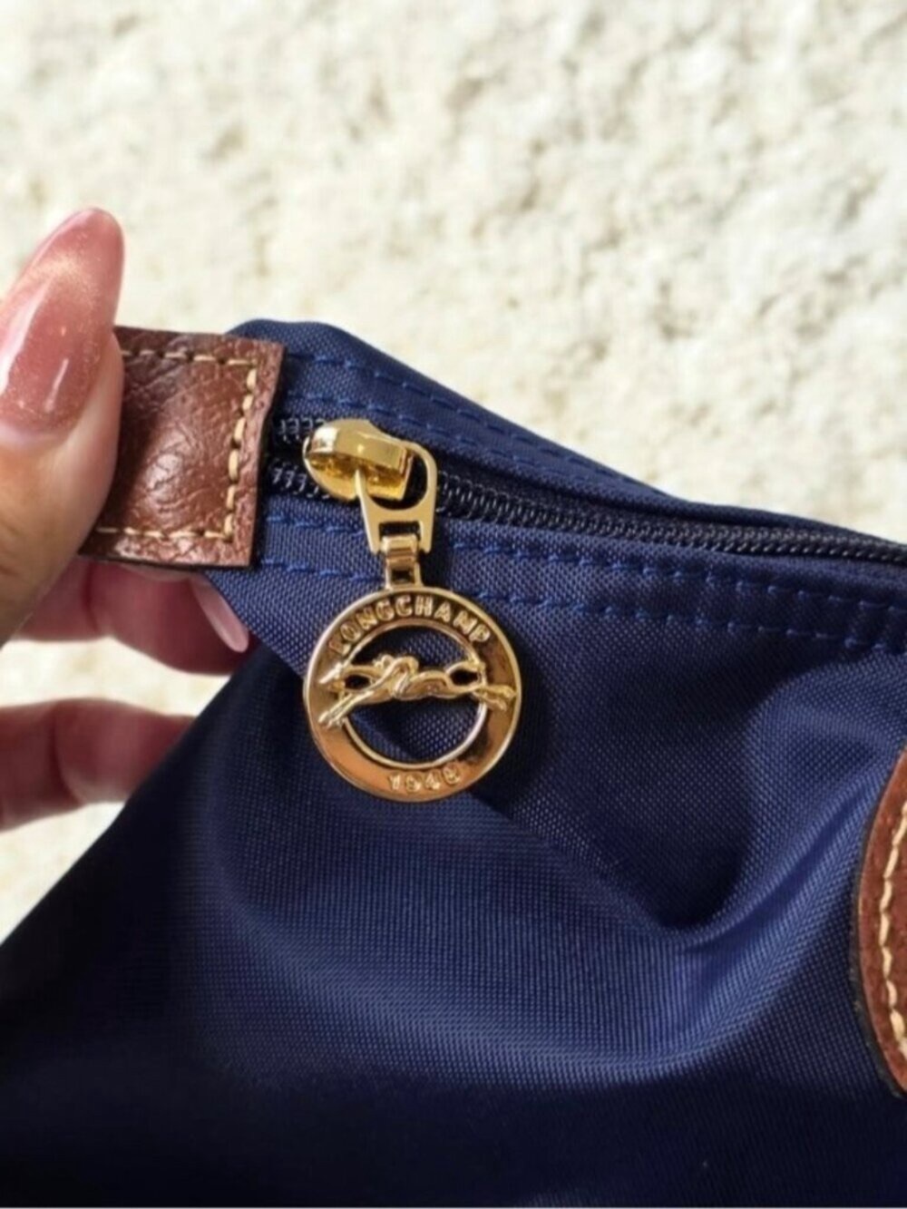 Navy Blue Longchamp Le Pliage Nylon Tote Shoulder Bag - Picture 5 of 5